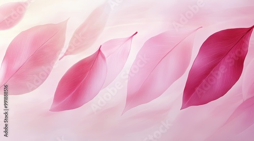 Soft pink and red leaves gently swirl through the air, creating a tranquil atmosphere with delicate lines and subtle colors