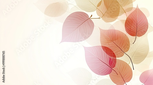 Soft pink and red leaves gently swirl through the air, creating a tranquil atmosphere with delicate lines and subtle colors