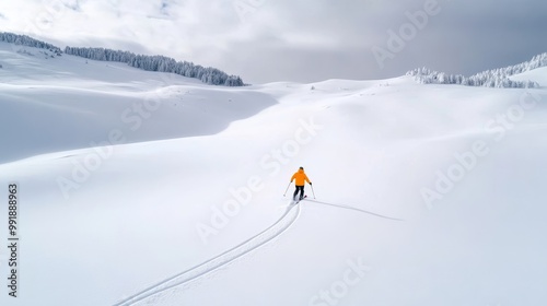 Solo Skier in Vast Snowy Landscape