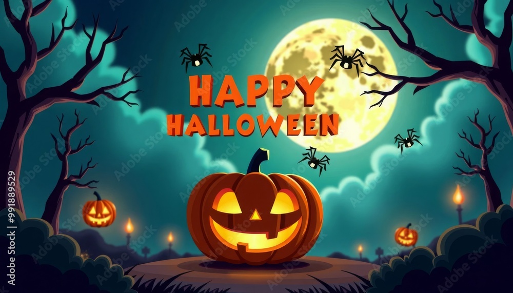 Fototapeta premium A Halloween sign with bats flying in the background