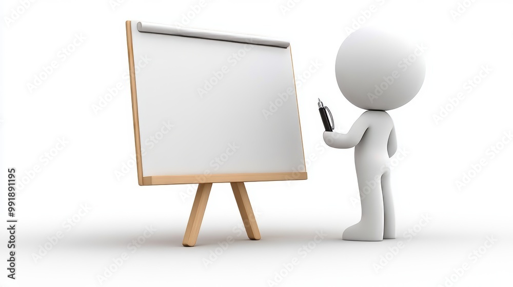 3D Person Holding Whiteboard on White Background 3D Person Holding Whiteboard on White Background