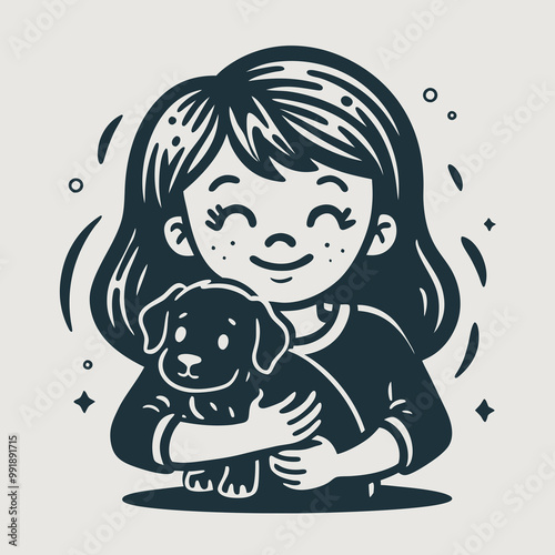 Girl Hugging a Puppy