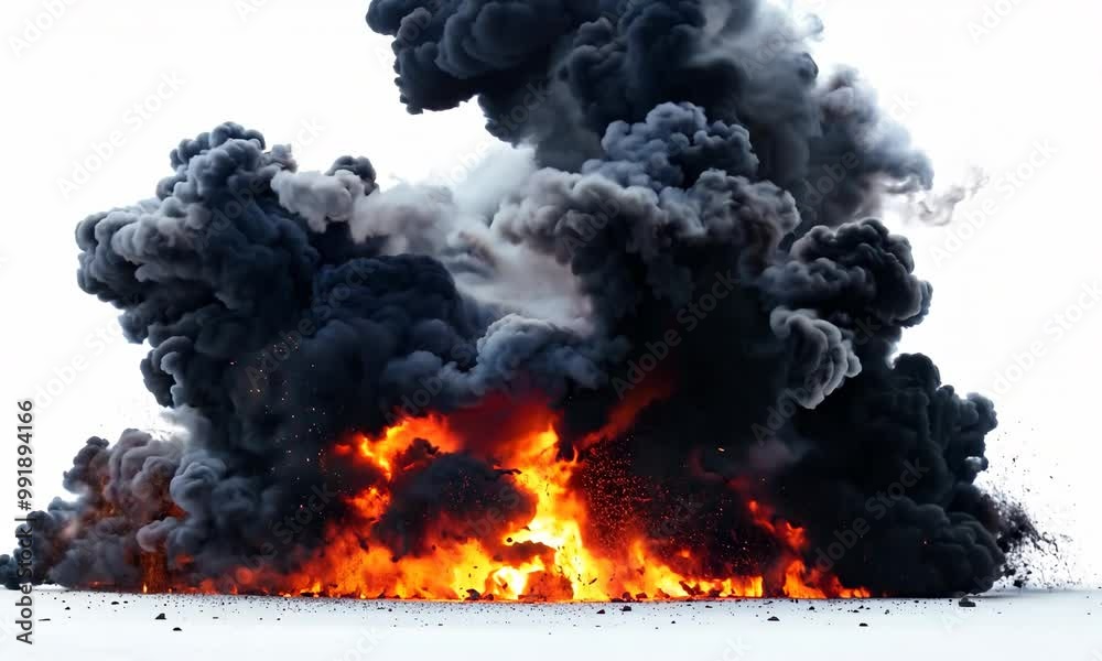Spectacular explosion creates massive fireball and thick smoke clouds in urban area Spectacular explosion creates massive fireball and thick smoke clouds in urban area