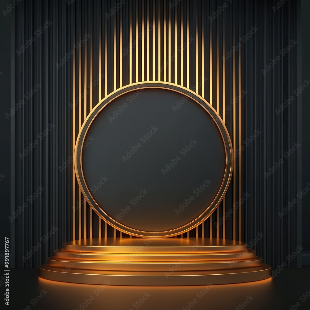 Gold Circle Platform with Black Stripes Background. Gold Circle Platform with Black Stripes Background.