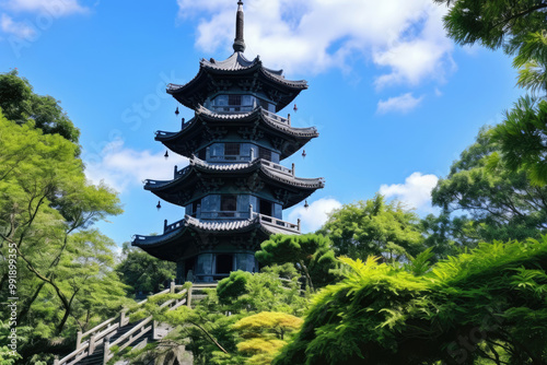 Ancient Pagoda Amidst Lush Greenery - Serenity and Tranquility