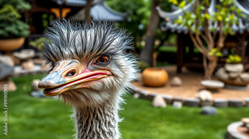 ostrich in the park head close up photo