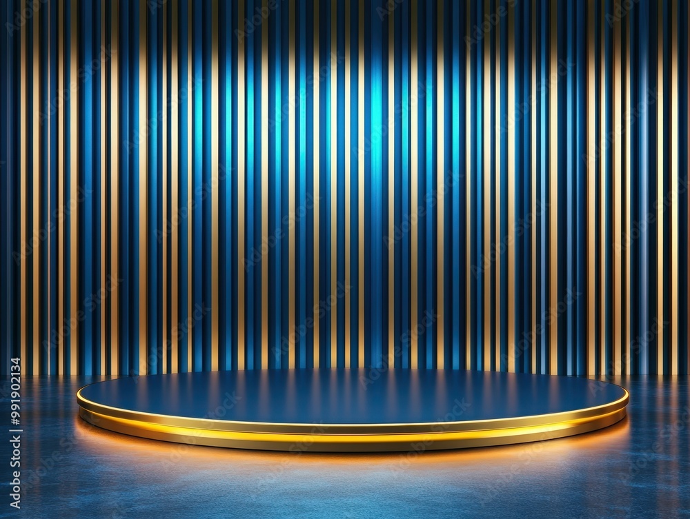 Golden Platform on Blue Striped Background. Golden Platform on Blue Striped Background.