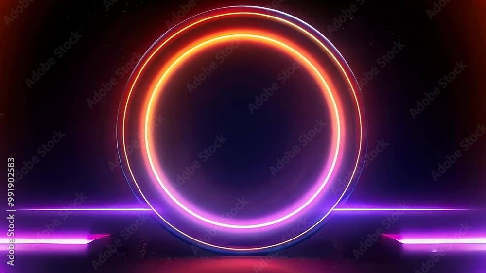 Mesmerizing neon lights with glowing circles and vibrant hues in a futuristic abstract background, 4k footage
