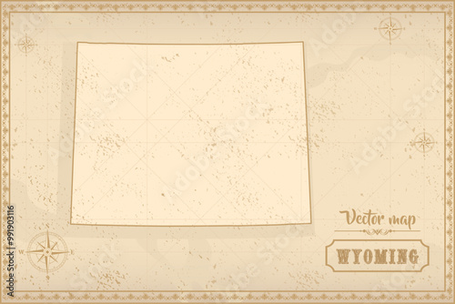 Map of Wyoming in the old style, brown graphics in retro fantasy style