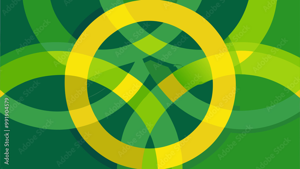 Fototapeta premium Background of Interlocking Circles in Green and Yellow, Background for website, presentation