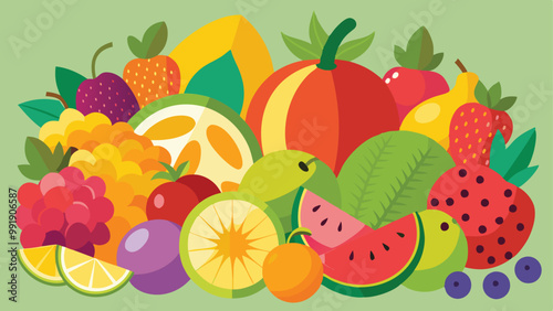 Simple fruit background with different types of fruit vector illustrations.