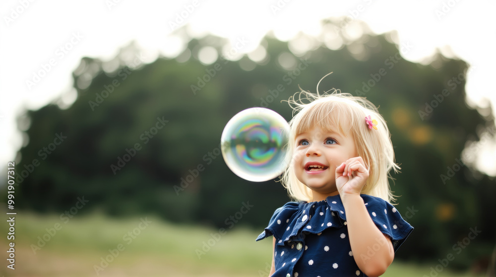 blonde girl 4-5 years old of European type looks at a soap bubble blonde girl 4-5 years old of European type looks at a soap bubble