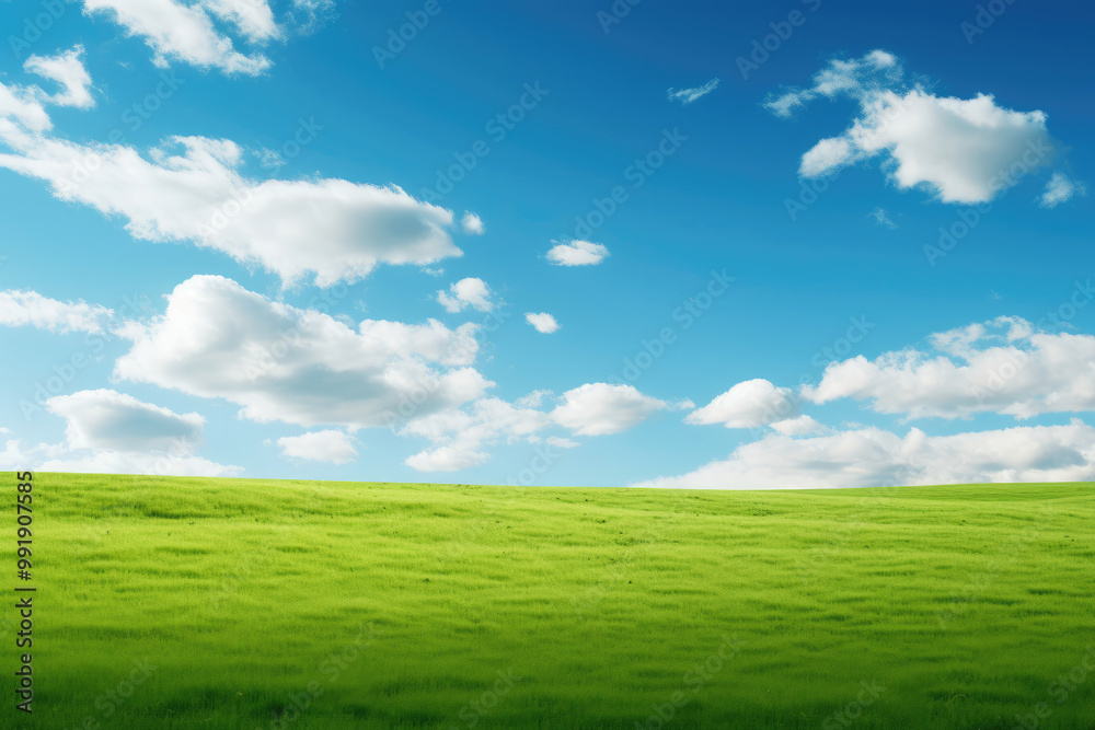 Serene Green Field Under a Blue Sky with White Clouds Serene Green Field Under a Blue Sky with White Clouds