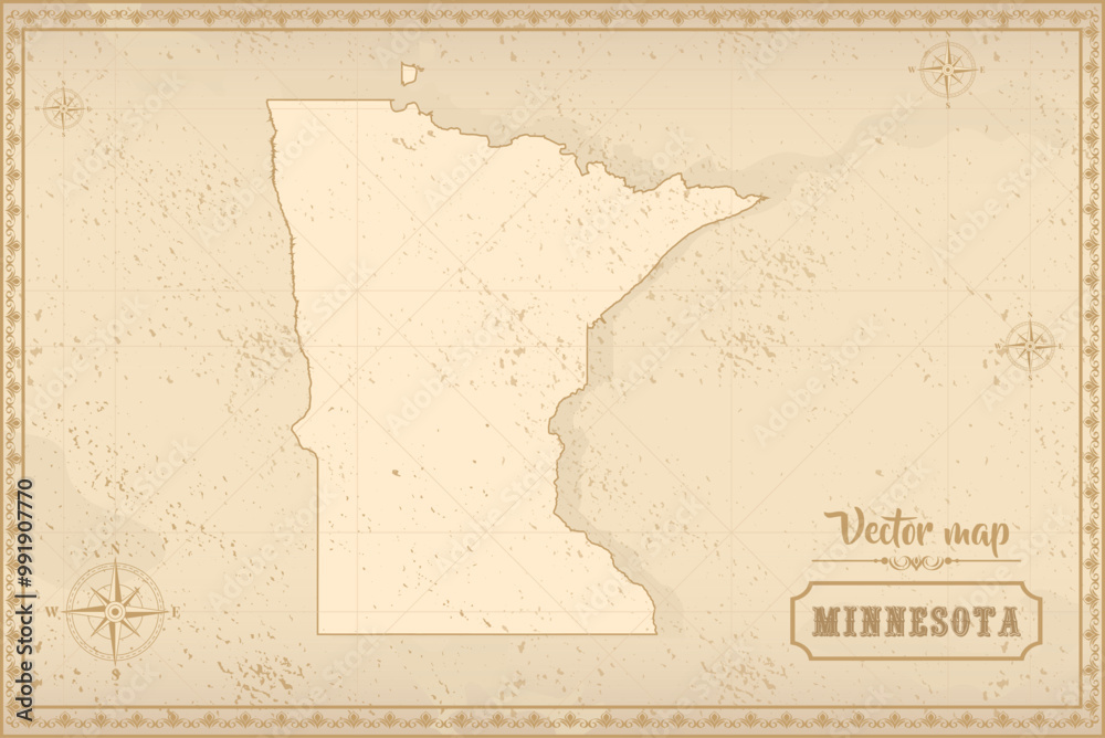 Fototapeta premium Map of Minnesota in the old style, brown graphics in retro fantasy style