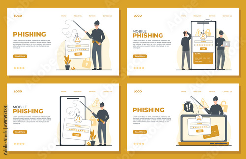 Phishing account landing page template illustration Cyber Crime Password Phishing Hacker Attack Steal Personal Data