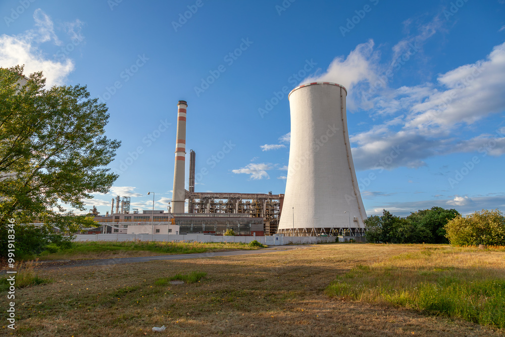 Industrial power plant with smokestack Industrial power plant with smokestack