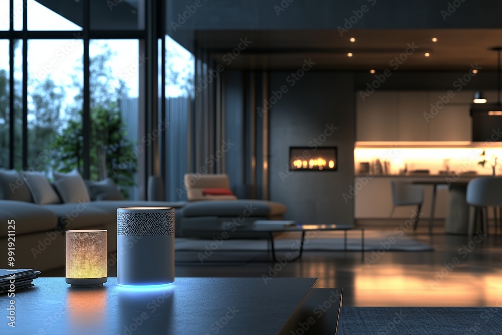 Smart Home Assistant in a Modern Living Room - Generative AI Smart Home Assistant in a Modern Living Room - Generative AI