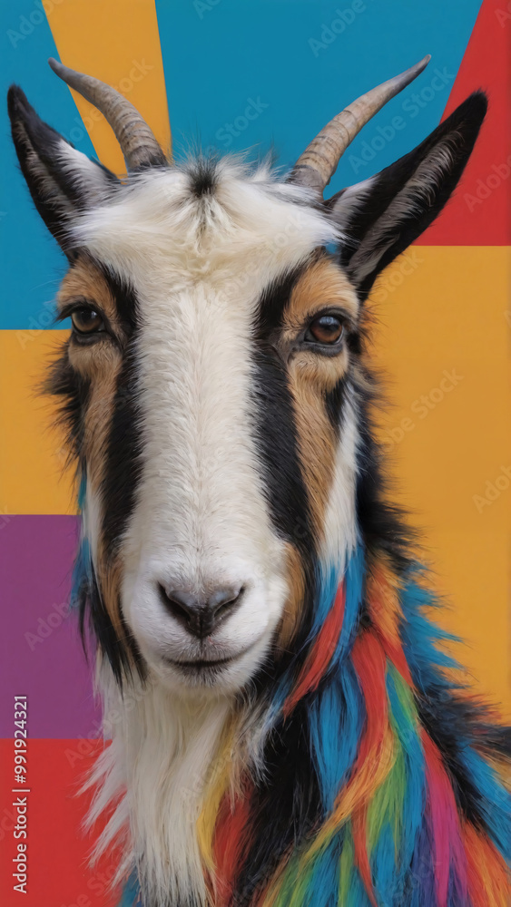 Fototapeta premium Goat in a Kaleidoscope, A Colorful Visual Treat