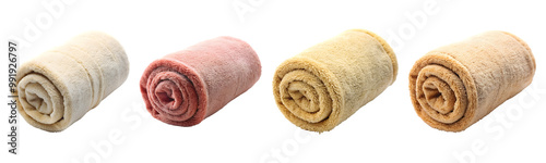 Set of Rolled colorful towels isolated on transparent background, cut out