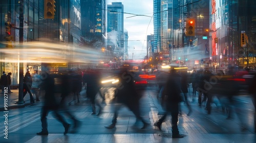 Wallpaper Mural Blurred scene of a large city street. People crossing the street on a pedestrian crossing, generated by artificial intelligence. Torontodigital.ca