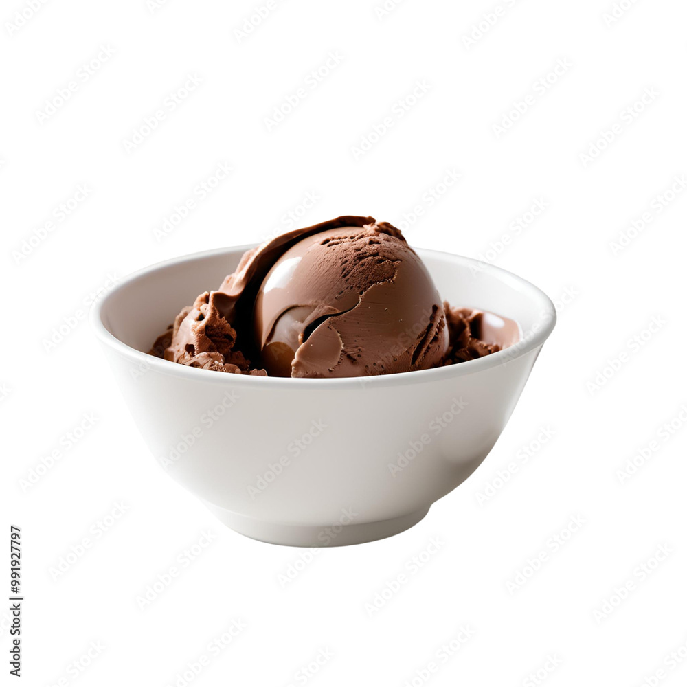 Chocolate ice cream scoop in a bowl in a bowl on the clean background closeup Chocolate ice cream scoop in a bowl in a bowl on the clean background closeup