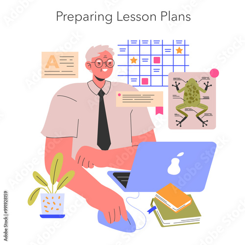 Teachers Profession. Flat Vector Illustration