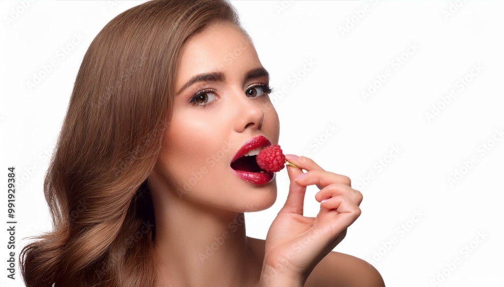 beautiful young woman eating raspberry, AI generated beautiful young woman eating raspberry, AI generated