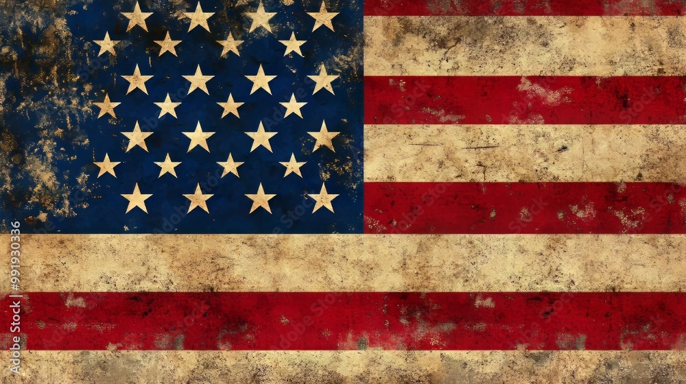 Old American flag with gray texture generated by AI