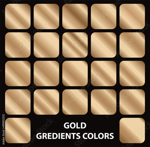 Golden gradients set. Metallic gold gradients. Elegant gold gradients collection.