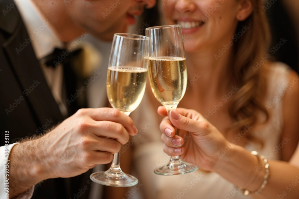 Happy couple toasting with champagne glasses at wedding celebration
Happy couple toasting with champagne glasses at wedding celebration