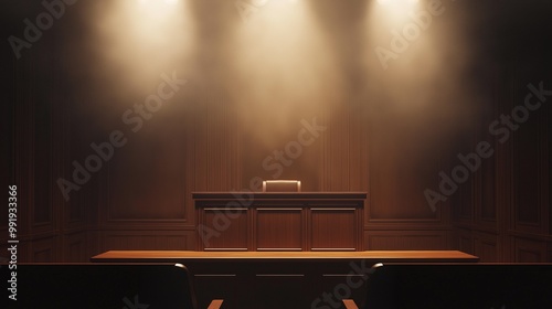 brown witness stand in a courtroom