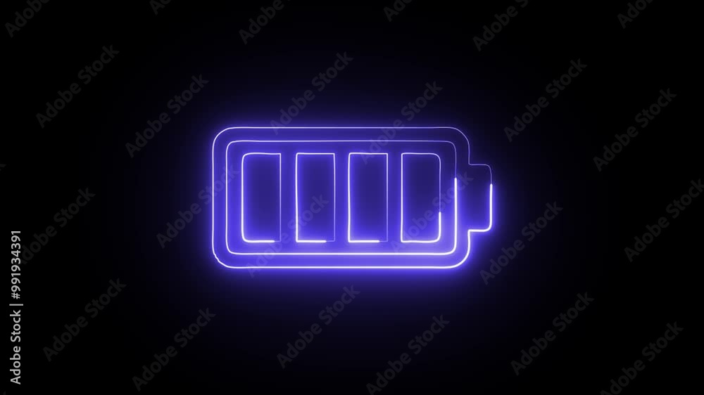 Glowing Neon Battery Charge Level 100 Percent Icon Isolated on Black Background. HD Video Motion Graphic Animation Glowing Neon Battery Charge Level 100 Percent Icon Isolated on Black Background. HD Video Motion Graphic Animation