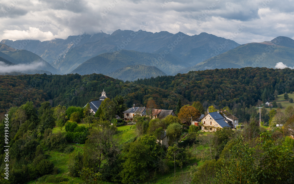 Fototapeta premium Mountain village in the Ariege Pyrenees in south-west France