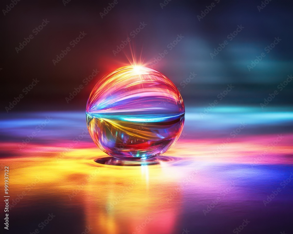 3D glass object refracting light in a colorful spectrum, 3D glass, visual effects