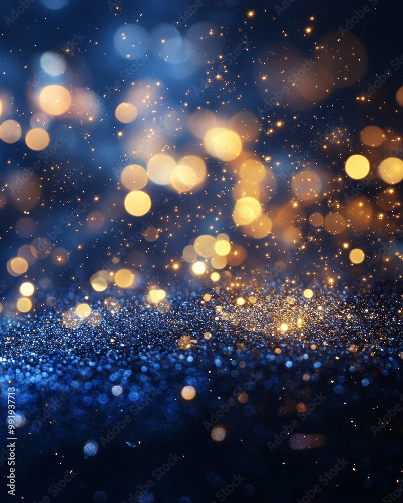 Festive New Year’s background showcasing blue and gold fireworks against a dark sky Festive New Year’s background showcasing blue and gold fireworks against a dark sky