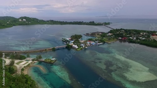 Seascape of Koror island in Palau. Long Island Park, Malakal Bridge in Background. Drone. photo