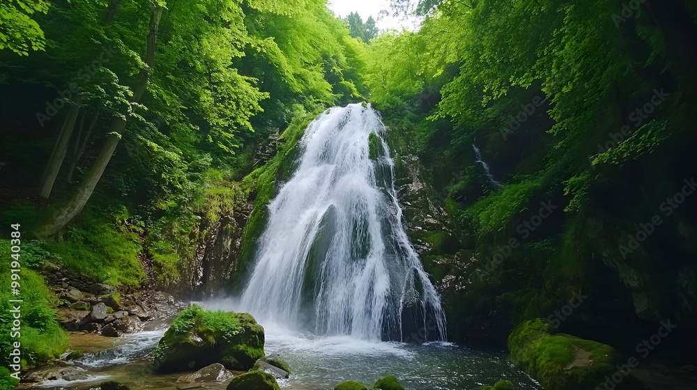 Naklejka premium Serene Trusetaler Waterfall surrounded by vibrant forest landscape picture