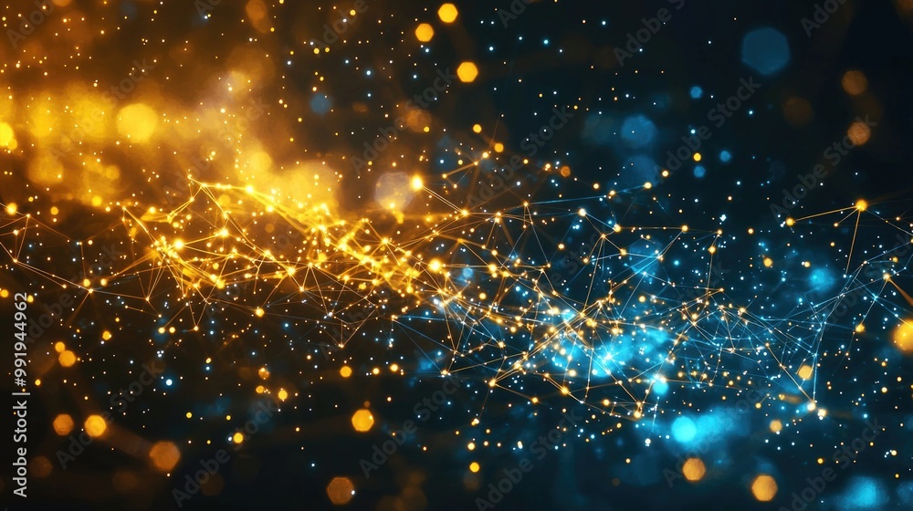 Fototapeta premium Abstract digital network with glowing blue and orange particles