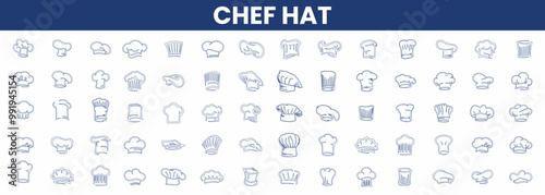 Chef hat icon set, Chef hat line art icon black vector illustration. Kitchen illustration.