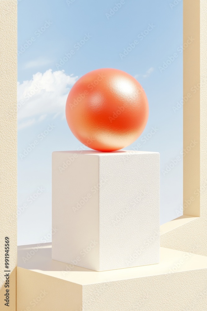Minimalistic Art A Glossy Sphere Displayed on a White Pedestal for Artistic Appeal Minimalistic Art A Glossy Sphere Displayed on a White Pedestal for Artistic Appeal