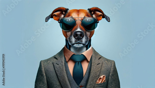 Anthropomorphic Dog in Tweed Suit and Sunglasses