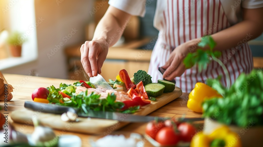person preparing a healthy meal, full of fresh vegetables and lean protein person preparing a healthy meal, full of fresh vegetables and lean protein