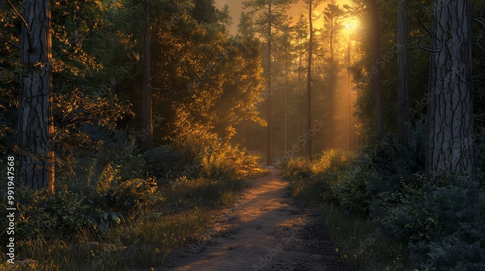 Obraz premium quiet forest path, lit only by the soft glow