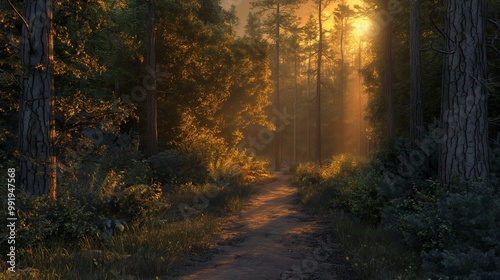 quiet forest path, lit only by the soft glow