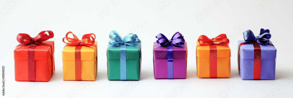 Colorful Christmas presents as panorama background
