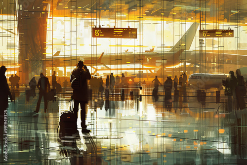 Wallpaper Mural A painting of a busy airport with people walking around Torontodigital.ca