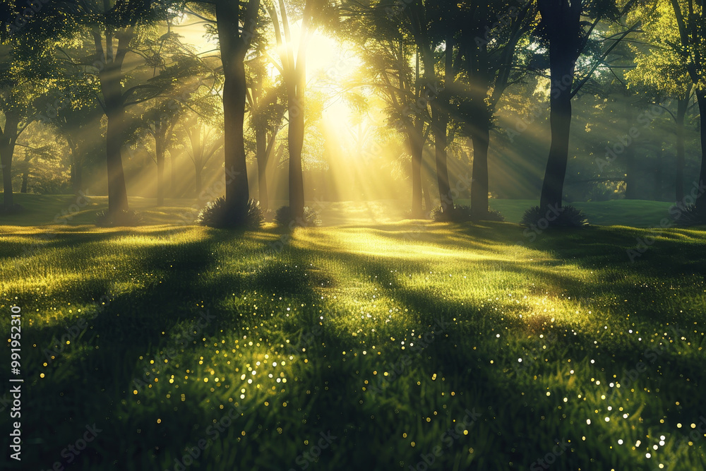 A bright sunny day in a park with trees and grass A bright sunny day in a park with trees and grass