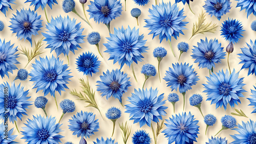 Seamless cornflower texture with realistic patterns and soft lighting in natural colors