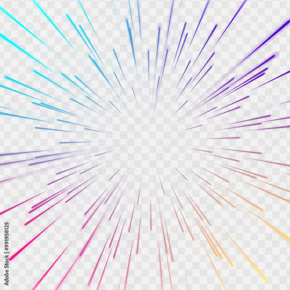 Fototapeta premium Abstract neon rays of light on a transparent background in PNG format. Purple speeds on the expressway. Sport car is made of polygons, lines and connected dots