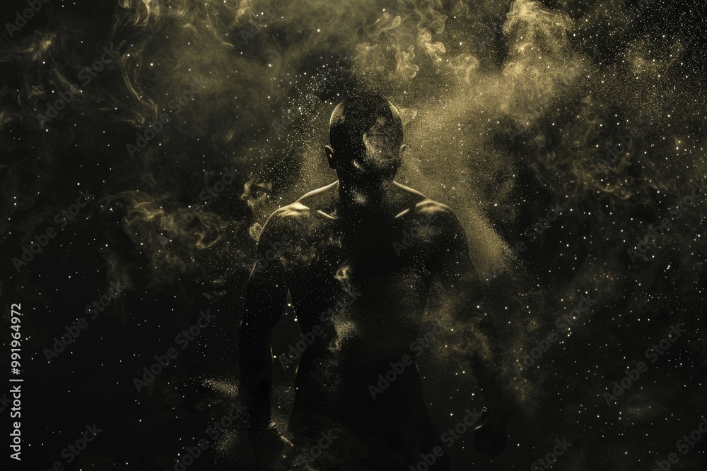 A person wearing a gas mask stands in a dark environment, suitable for use as a symbol of caution or mystery A person wearing a gas mask stands in a dark environment, suitable for use as a symbol of caution or mystery
